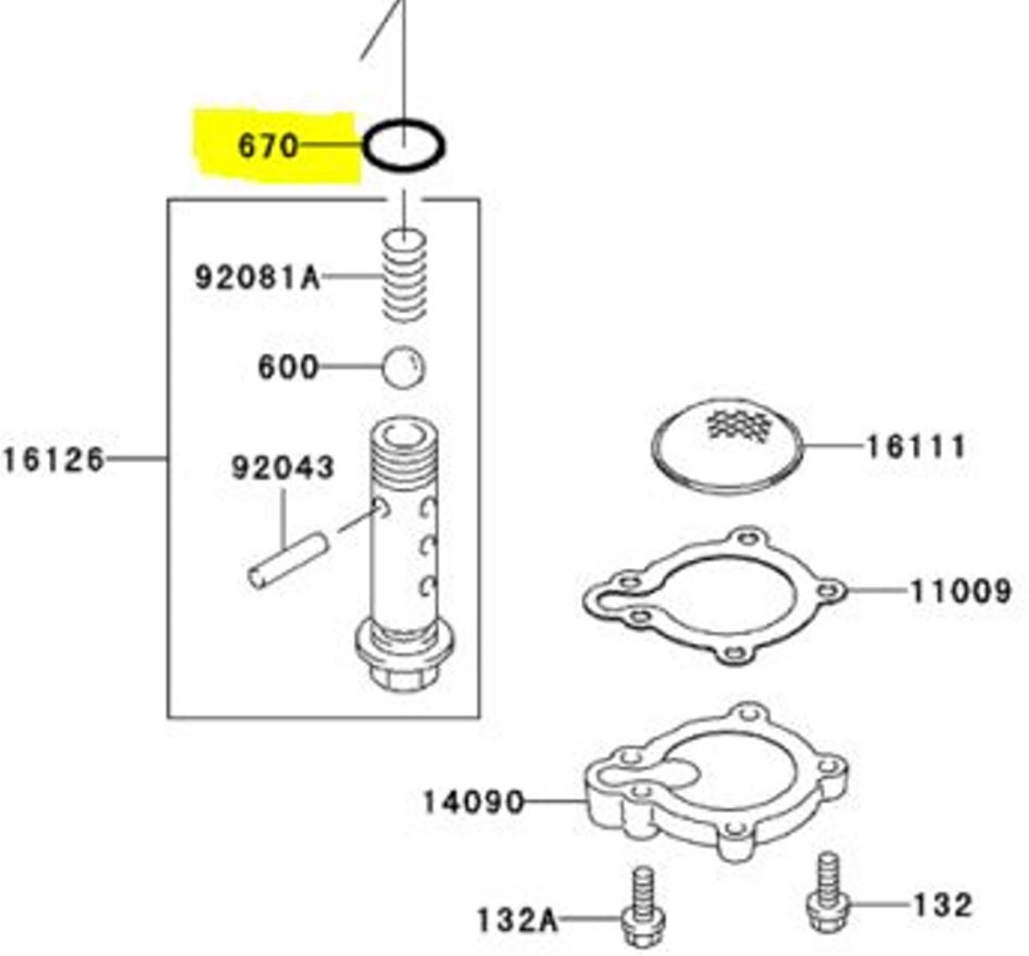 Kawasaki OEM Part Oil Filter Bolt ORING 16MM 670B2016