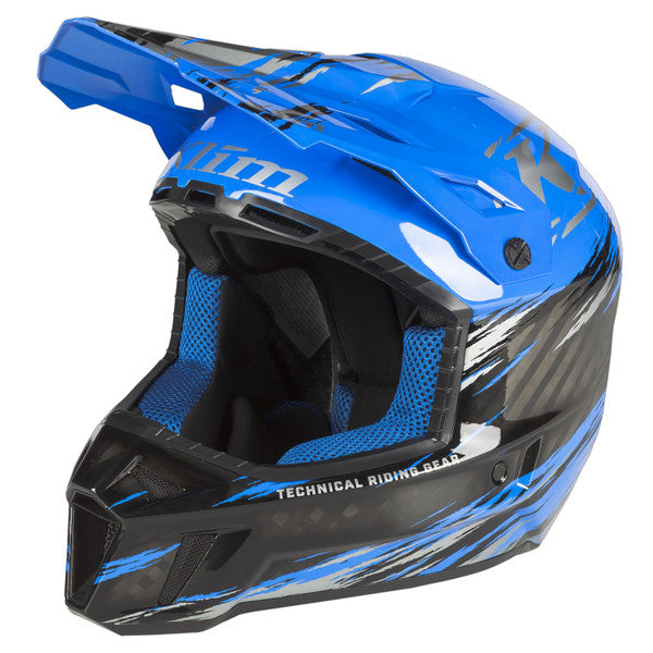 KLIM F3 Carbon Pro Helmet ECE-THRASHED ELECTRIC BLUE LEMONADE - METALLIC SILVER